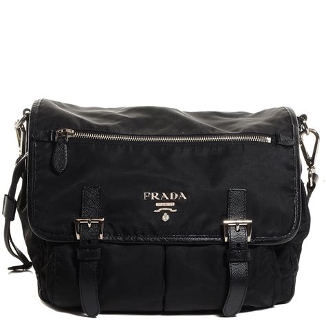 prada tessuto nylon messenger bag black bt0706|PRADA Tessuto Nylon Saffiano Flat Messenger Bag Black .